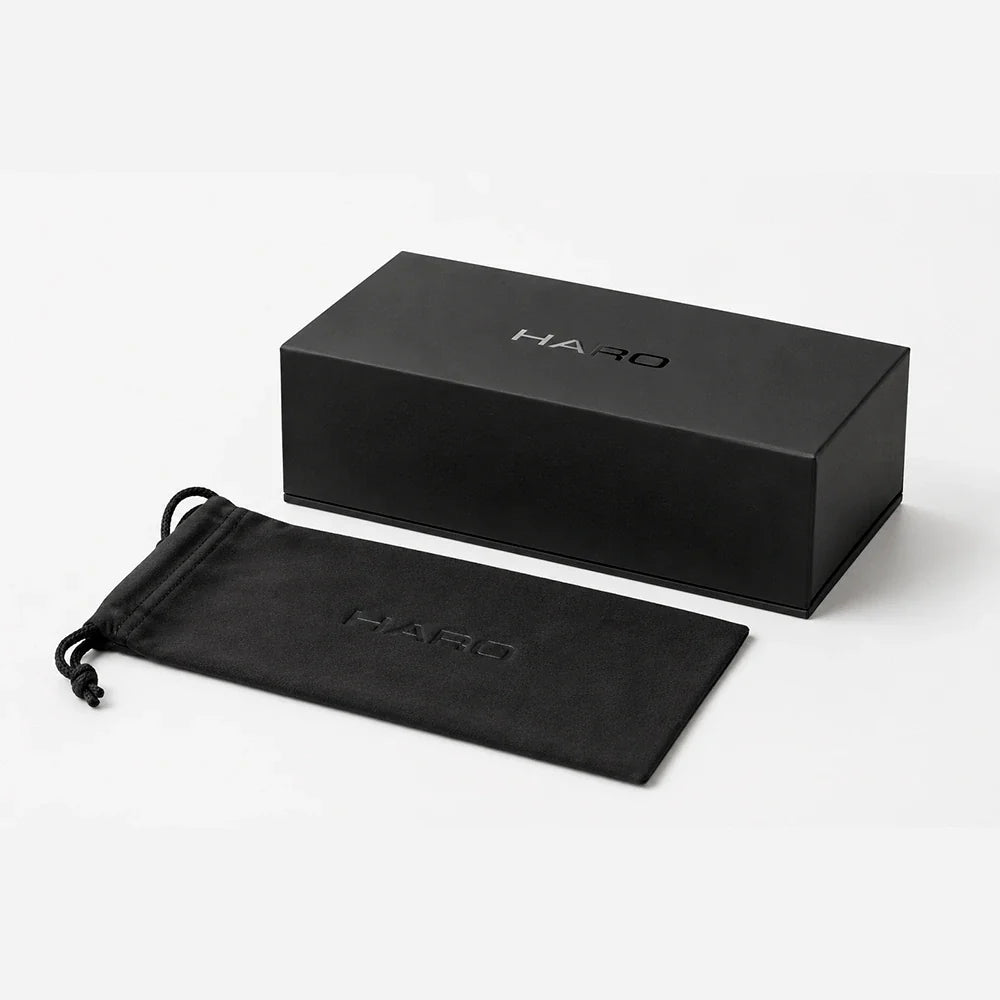 Amalfi Sails rectangular acetate sunglasses — HARO Eyewear packaging (case and bag)